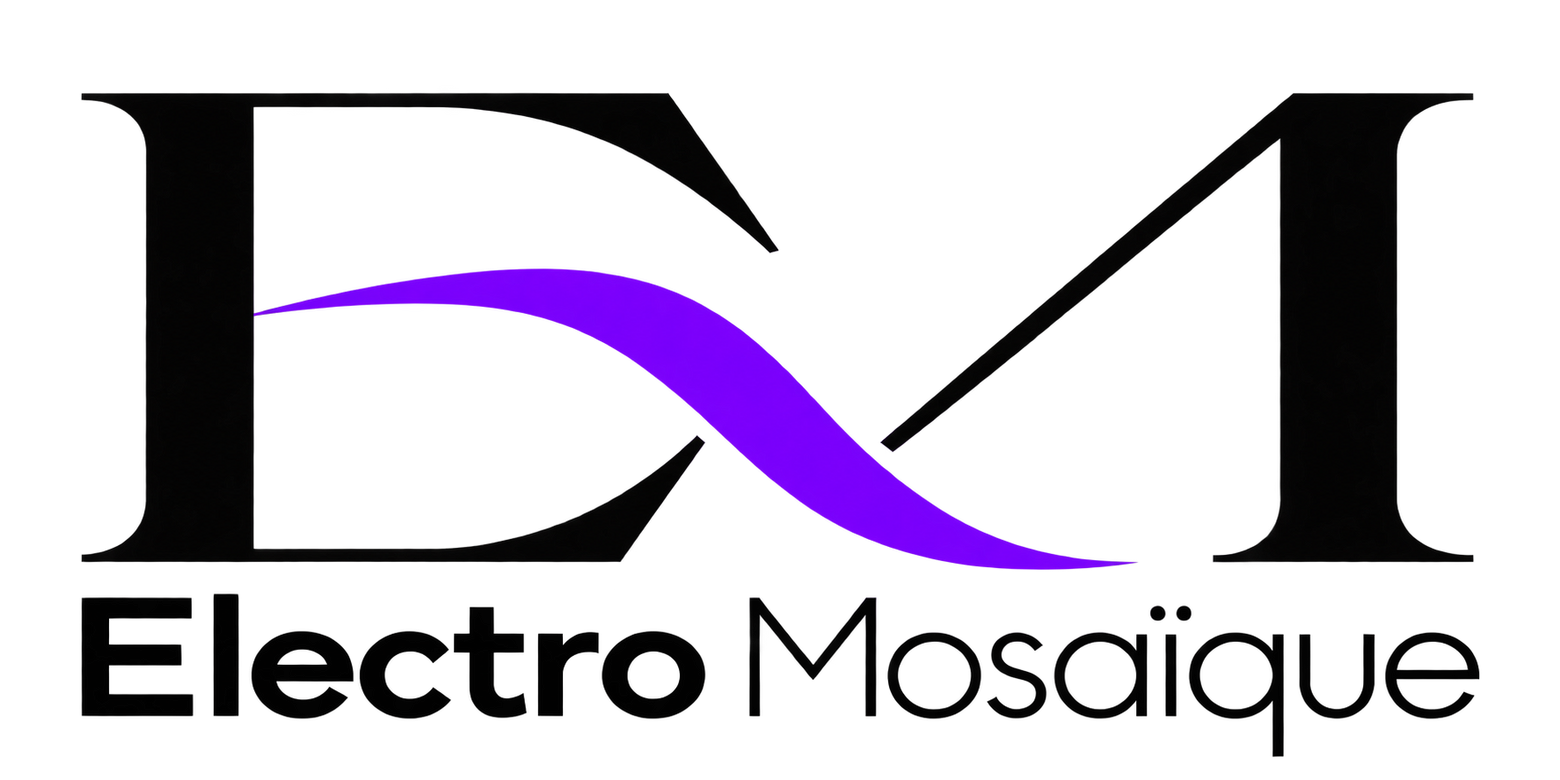 Logo ElectroMosaïque : monogramme EM et onde violette